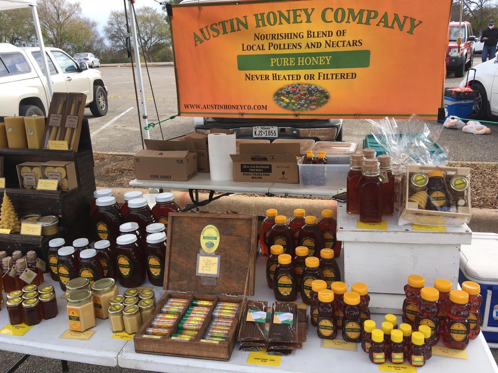 Assortment of Austin Honey Company's artisanal offerings