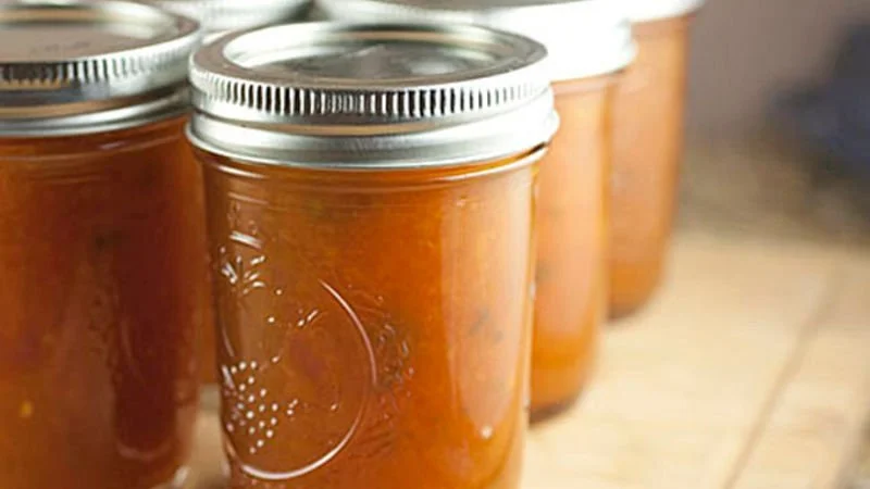 Homemade jarred jalapeño jam from Sapling Farms