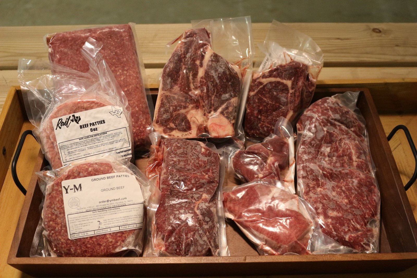 Juicy Y-M Beef ground beef patties and steaks
